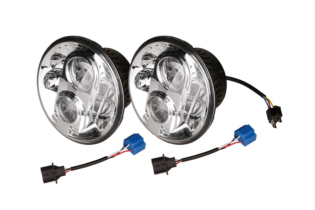 LED78CH | 2X 7"" round LED headlamp 12/24V CHROME 78Watt LHD (PAIR)
